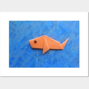 Orange origami fish Posters and Art